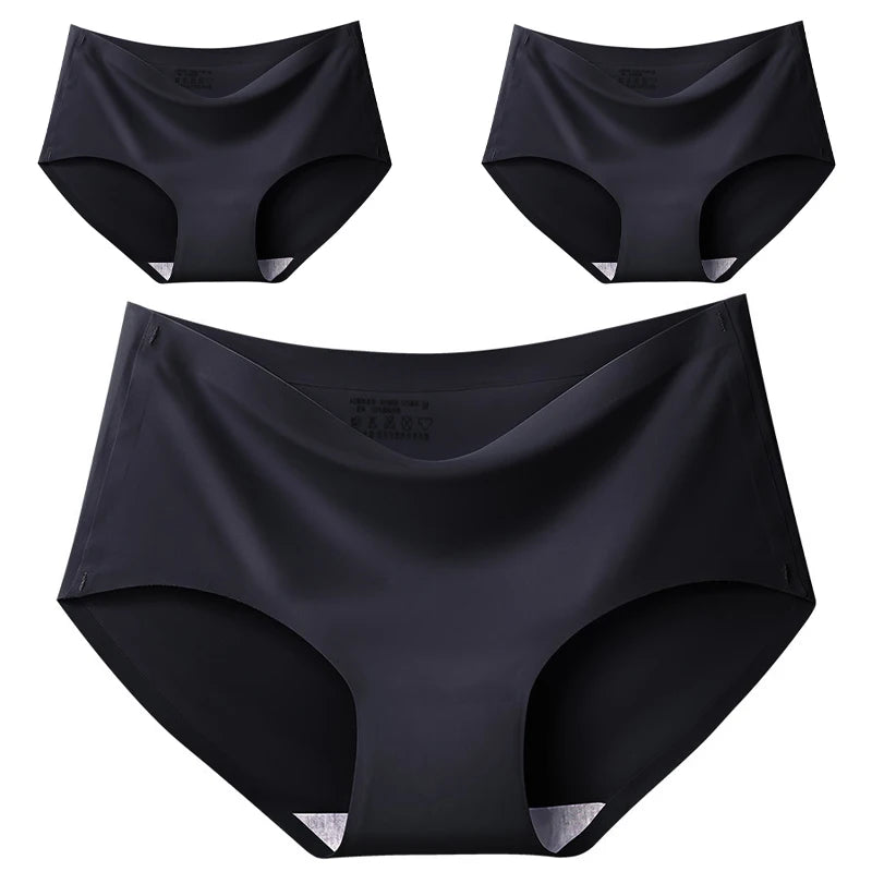 Women's 3Pcs Seamless Ice Silk Underwear Invisible Comfort Briefs Mid-waist Panties Breathable Lingerie