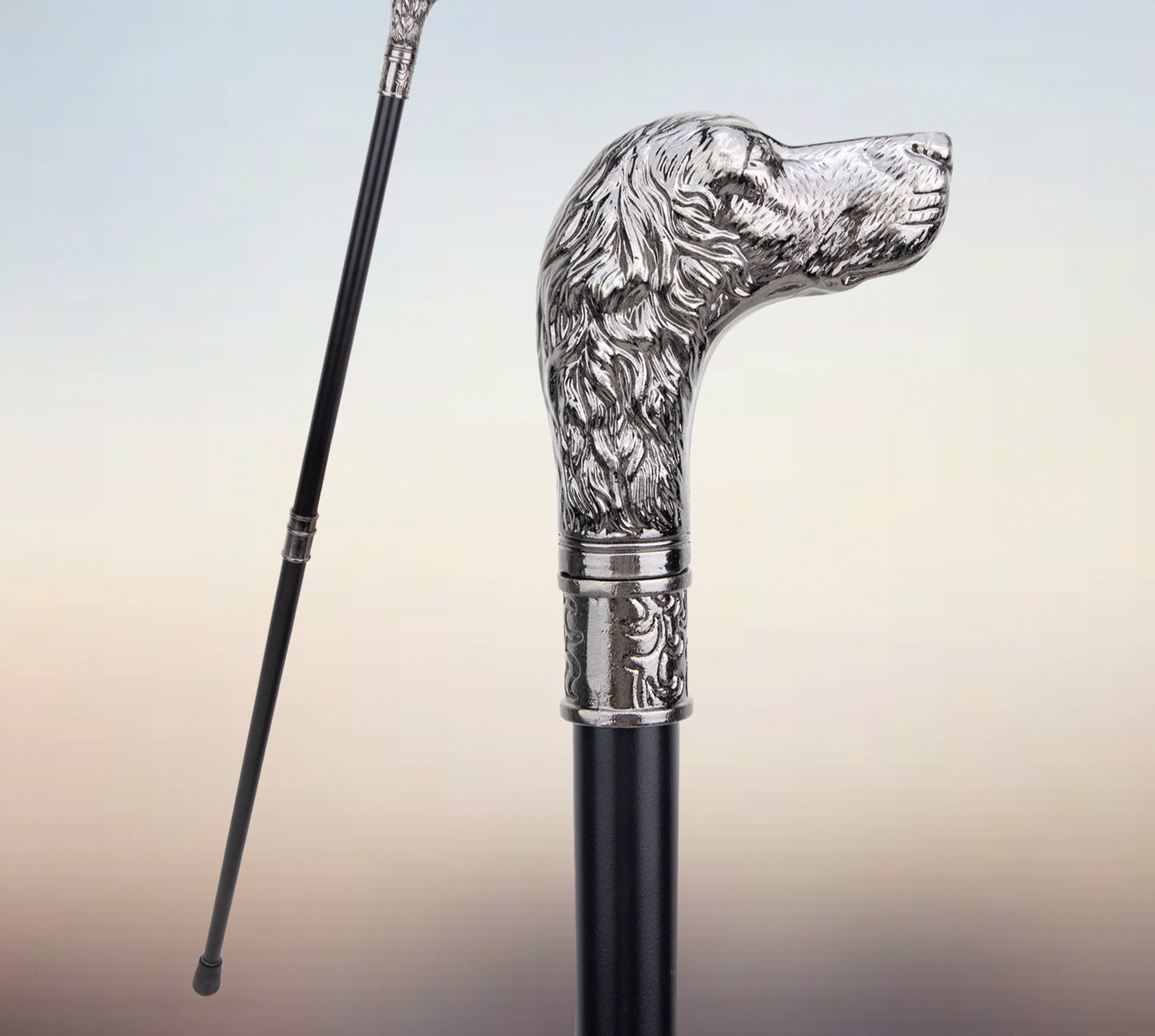 Elegant Dog Head Walking Cane - Decorative Silver Walking Stick 93cm