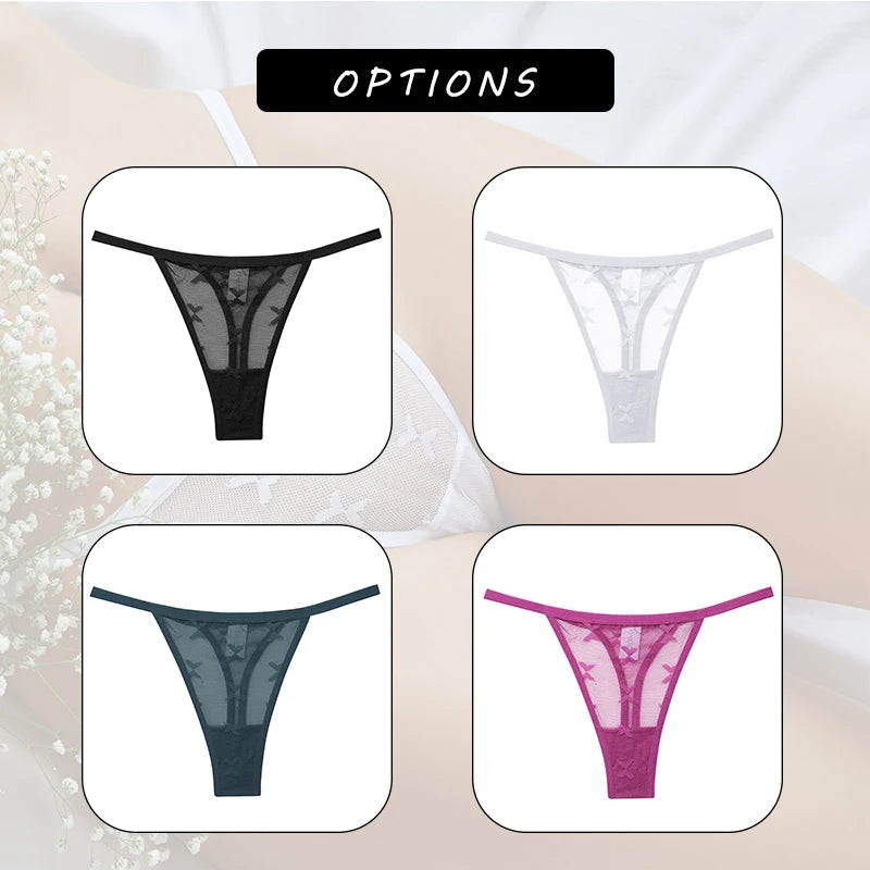 3-Piece Lace Thong Set - Low Waist Bikini Style Underwear for Women