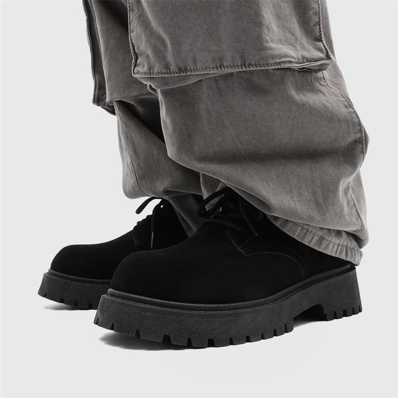 Men's Platform Suede Leather Lace-up Casual British Shoes