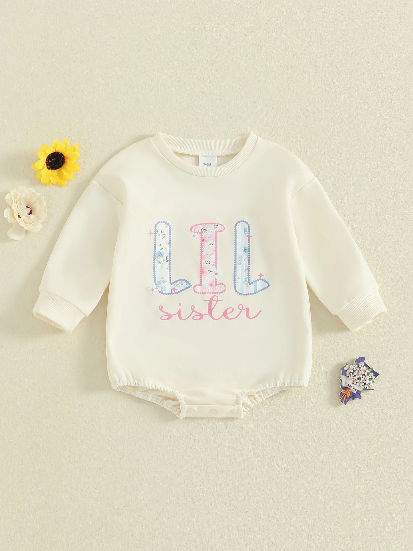 Sister Matching Outfits - Floral Letter Print Romper & Sweatshirt Set
