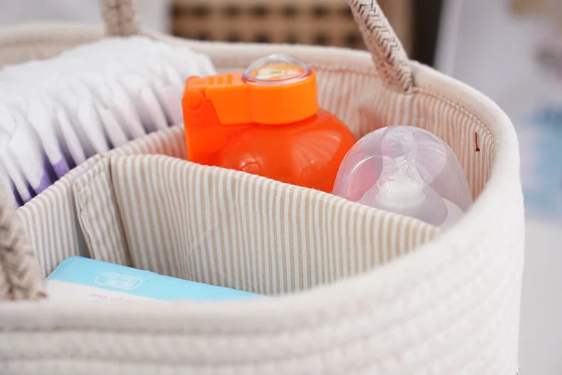Baby Diaper Organizer Caddy - Cotton & Linen Weave Storage Bag