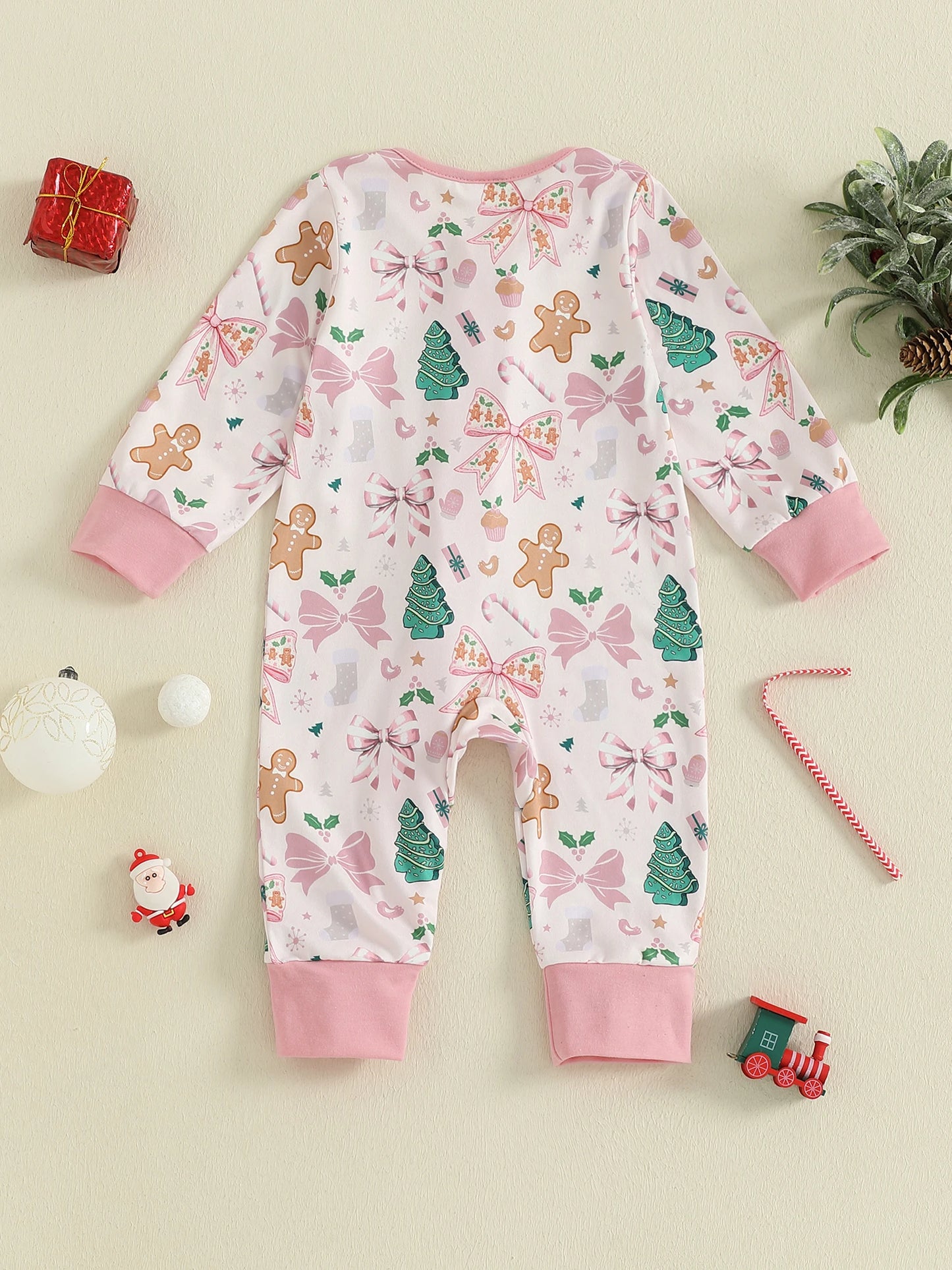 Baby Christmas Romper - Xmas Print Zipper Jumpsuit