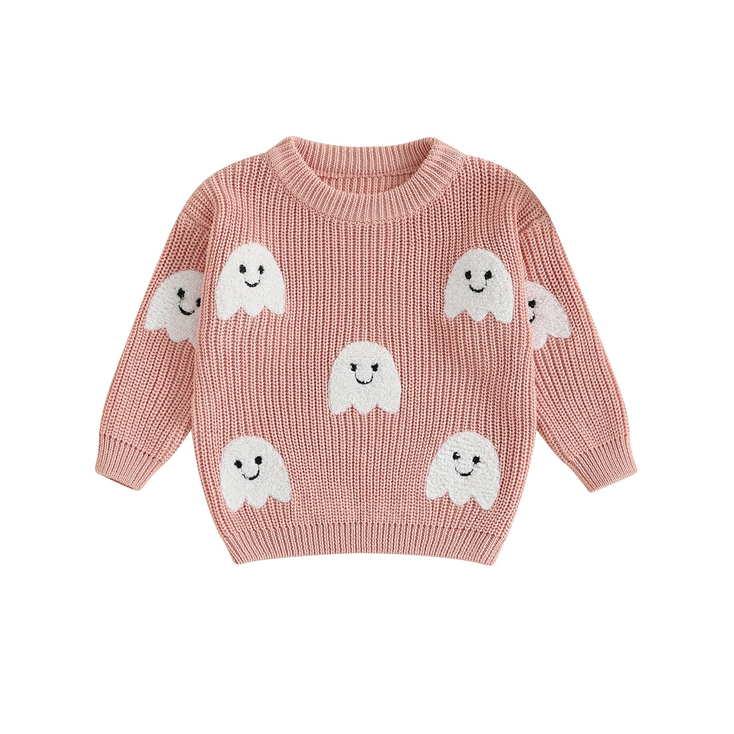 Kids Halloween Knit Sweater with Ghost Embroidery (0-4Y)