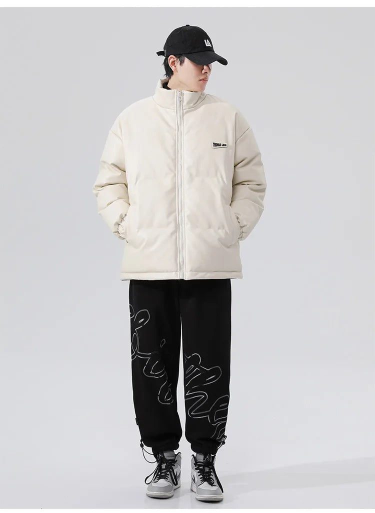Men's PU leather Stand-up collar thickened cotton-padded Jacket