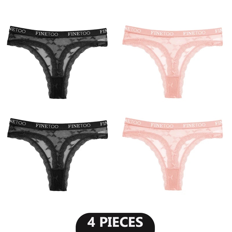 4-Pack Lace Hollow Out Thongs - Women's Floral Low-Waist Breathable Underwear