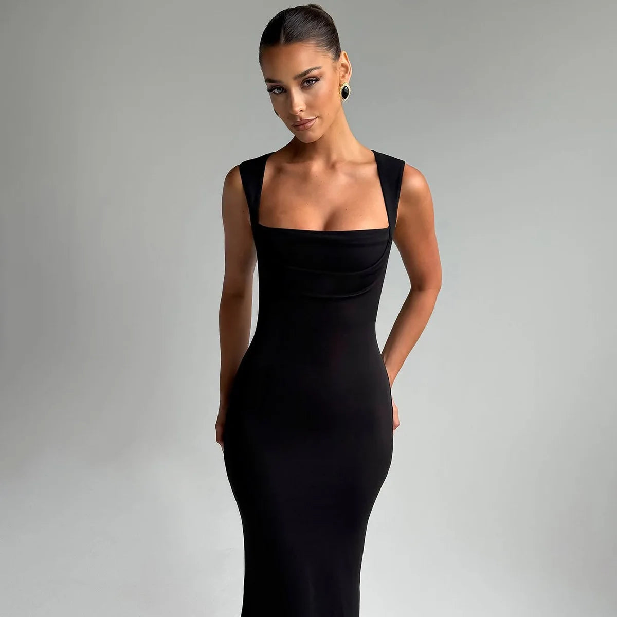Women's Square Neck Elegant Maxi Outfits Sleeveless Bodycon Dress