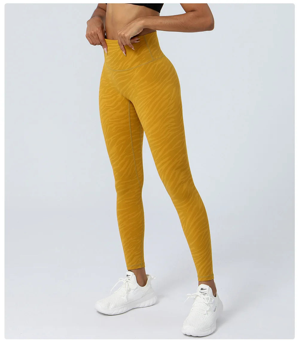 Women's High Waist Yoga Pants Buttery Soft Zebra Stripe Printed Sports Leggings Breathable Workout Running Tights Sportswear