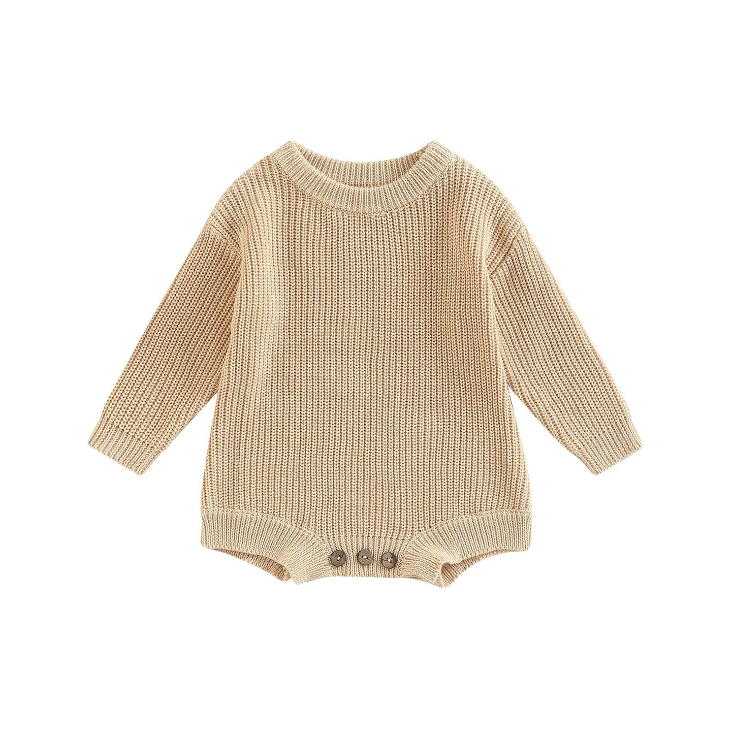 Baby Sweater Romper - Solid Knitted Long Sleeve Pullover Jumpsuit