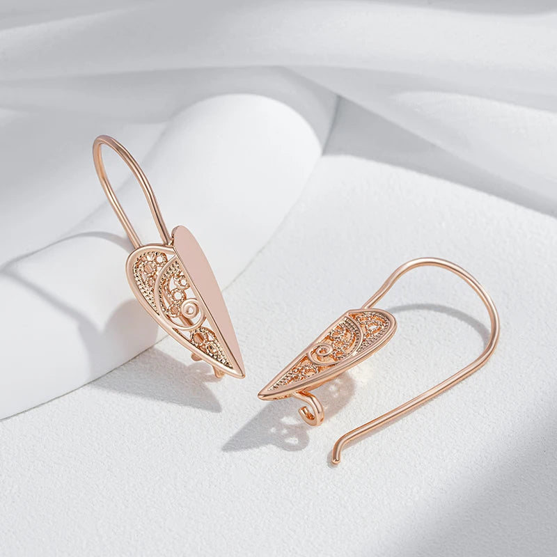 Women's 585 Rose Gold Long Geometric Hollow Flower Big Drop Earrings
