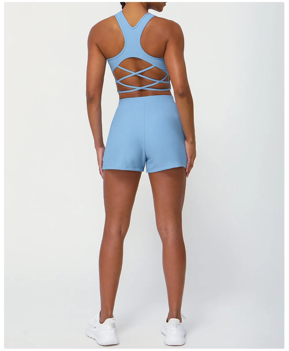 Women's Two Pieces Fitness Yoga Set Gym Breathable Quick Dry Running Short Sportswear Workout Set