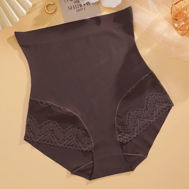 High Waist Tummy Control Panties - Women's Floral Lace Shaping Briefs (S-XXXL)