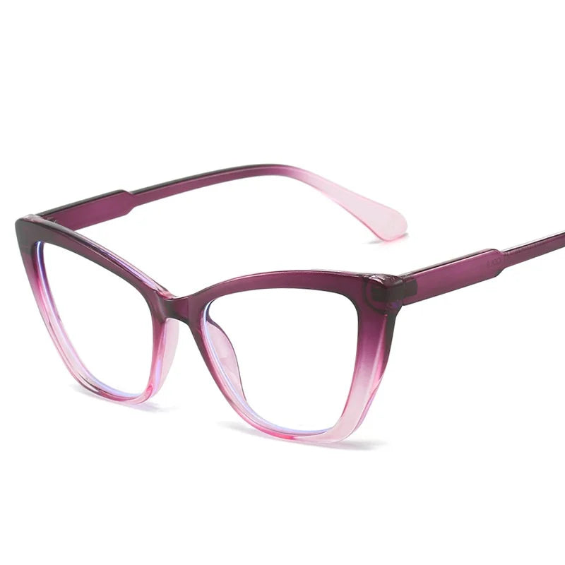 Women's Cat Eye Anti-Blue Light Glasses - Retro Flat Lens Prescription Compatible