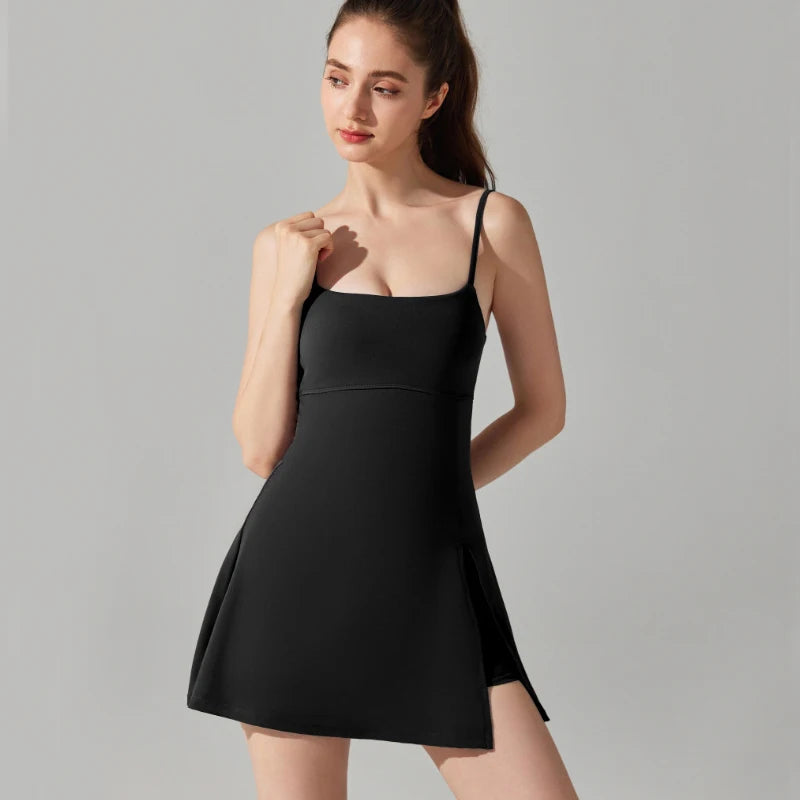 Women's Sports One Piece Yoga Suit Breathable Quick Dry Short Sportswear Female Workout Tennis Dress