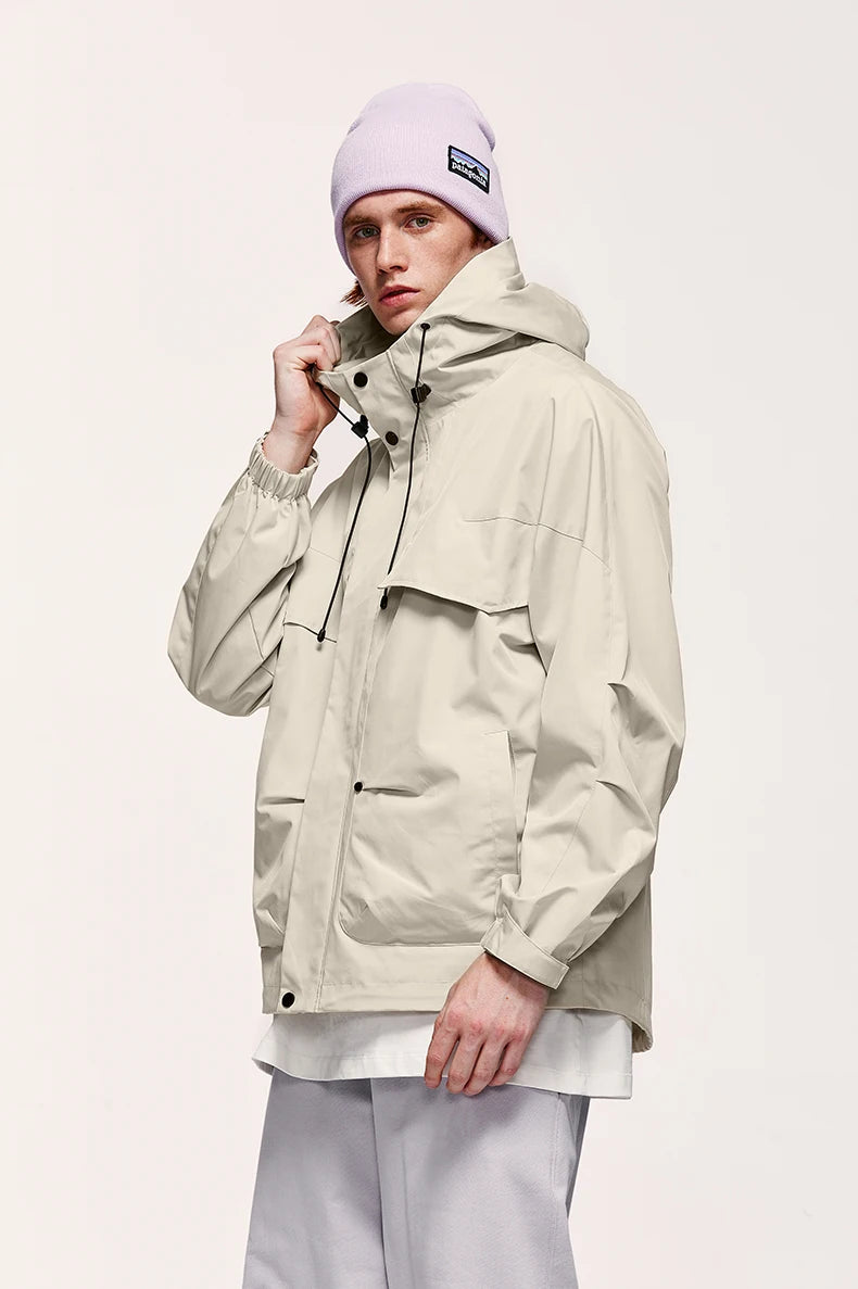 Unisex Mountain Cargo Windbreaker High Collar Zip Up Hooded Jacket