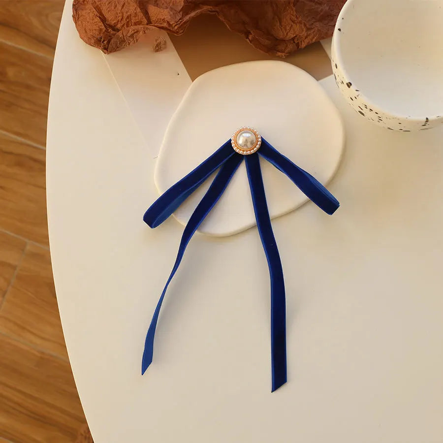 Anime Style Velvet Bow Pearl Brooch - Sweet Academic Pin for Girls