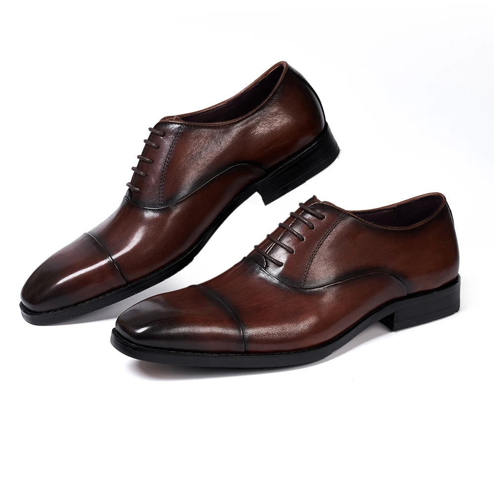 Men's Classic Lace-Up Oxfords Genuine Leather Cap Toe Wedding Party Formal Shoes