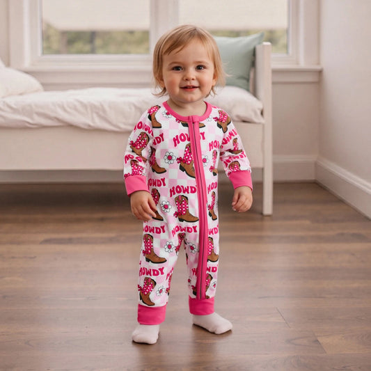 Western Baby Romper with Boot Print (0-18M)