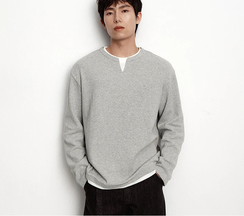 Colorblock Layered Look Waffle Texture Long Sleeve T-Shirt - Men's Loose Fit Top