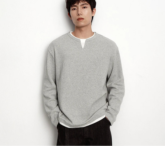 Colorblock Layered Look Waffle Texture Long Sleeve T-Shirt - Men's Loose Fit Top