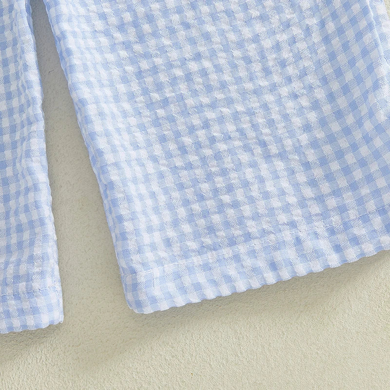 0-4Y Toddler Kids Boys Easter Clothes Sets Short Sleeve Rabbit Embroidery T Shirts Plaid/Striped Pants Set