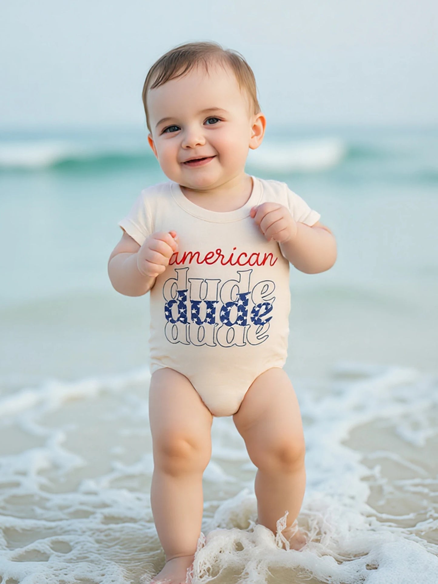 0-18M Summer Baby Boys Girls Romper Short Sleeve Crew Neck Letters Star Print Jumpsuit
