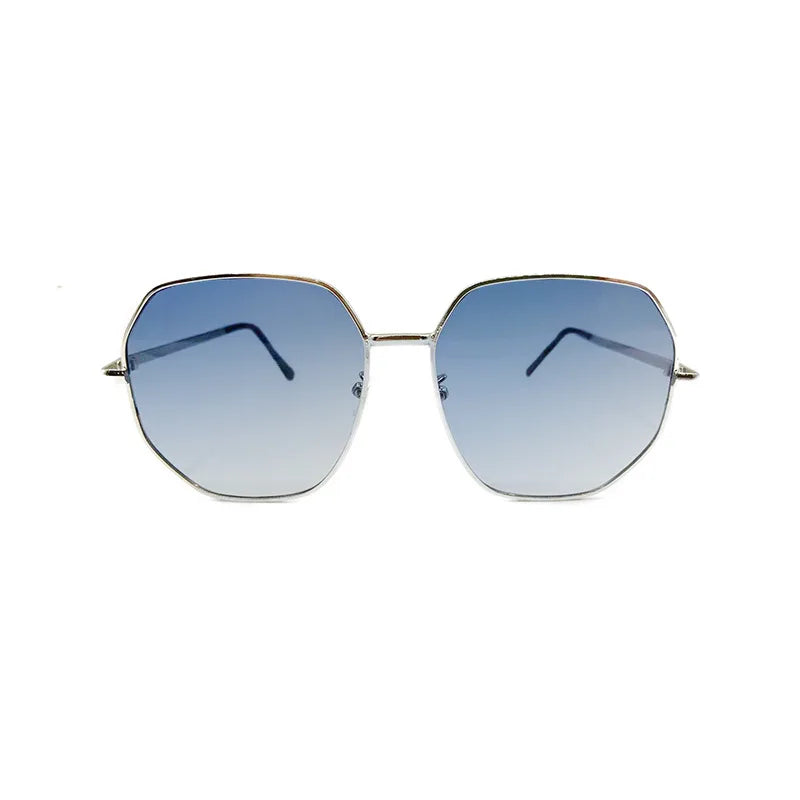 Unisex Transparent Blue Sunglasses - Large Frame Polygonal Metal Eyewear