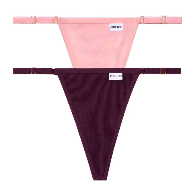 Women's 2PCS/SET Cotton Low Waist Panties Adjustable Waist Thongs Seamless G-String Underwear Lingerie