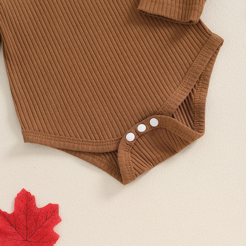 Baby Girl's Halloween Outfit Set - Ribbed Romper, Pumpkin Suspender Skirt & Bow Headband