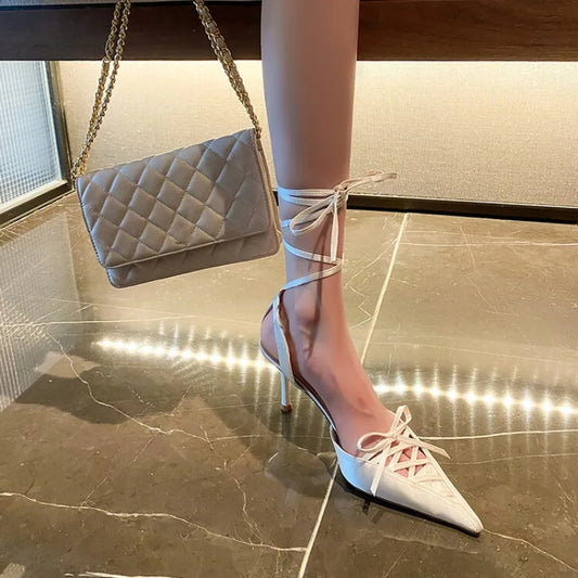 Women's Satin  High Heel Sandals Strap 7cm Heel Sandals Bow Pointed Shoes