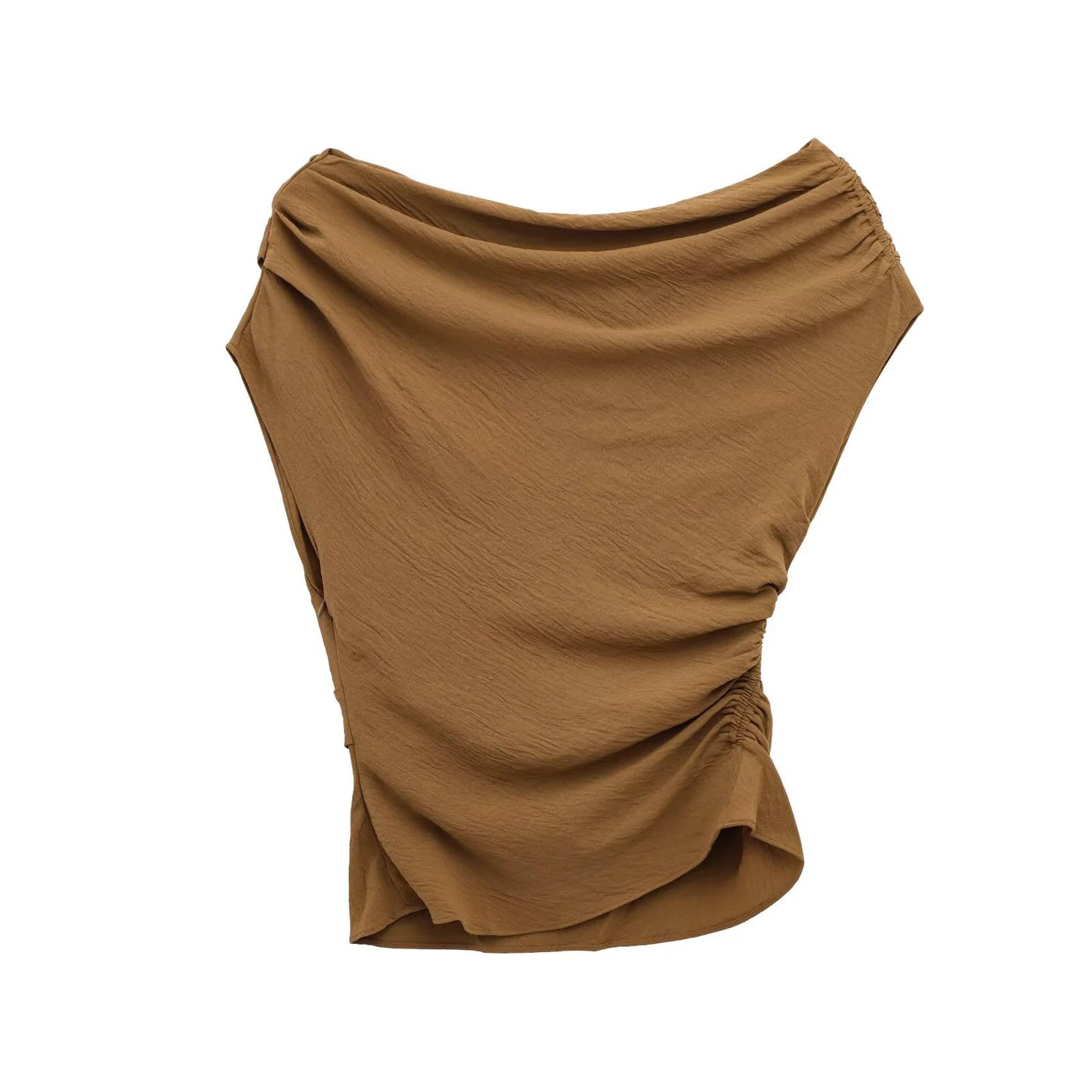 Women's Spring And Summer Slim Fit Asymmetrical Boat Neck Basic Top