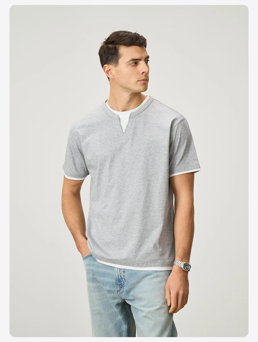 Men's Cool-Feel Sorona Fabric T-Shirt - 210gsm Fake Double Layer Oversize