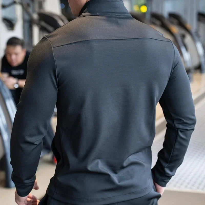 Men's Gym Fitness Running Sport Jacket Outdoor Workout Training Zipped Long Sleeve Shirt
