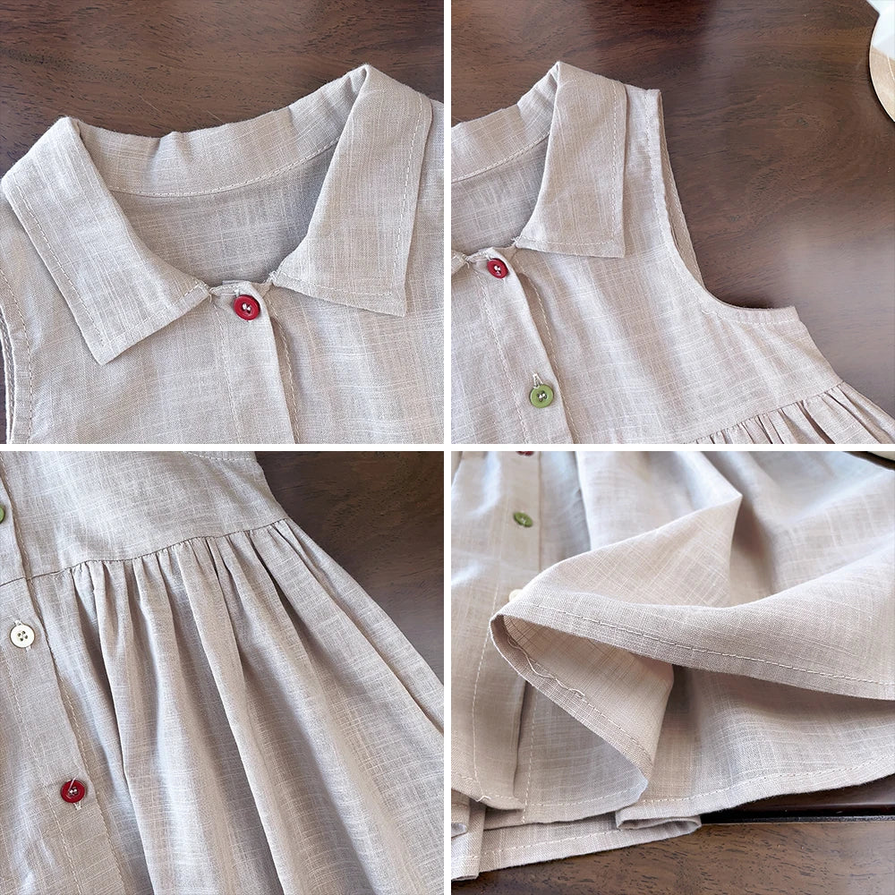 Baby Girl Cotton Dress - Button Detail Princess Sundress