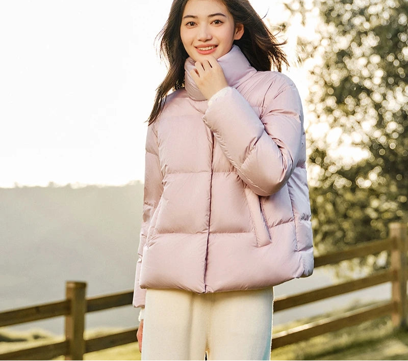 Down Jacket Women Three-Proof Solid Color Stand-Up Collar Loose Simple Winter Versatile Goose Warm