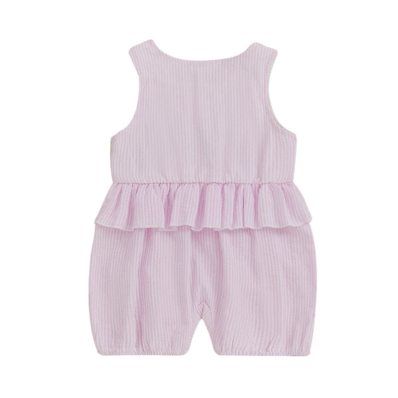 Striped Sleeveless Romper with Cartoon Embroidery - Baby & Toddler