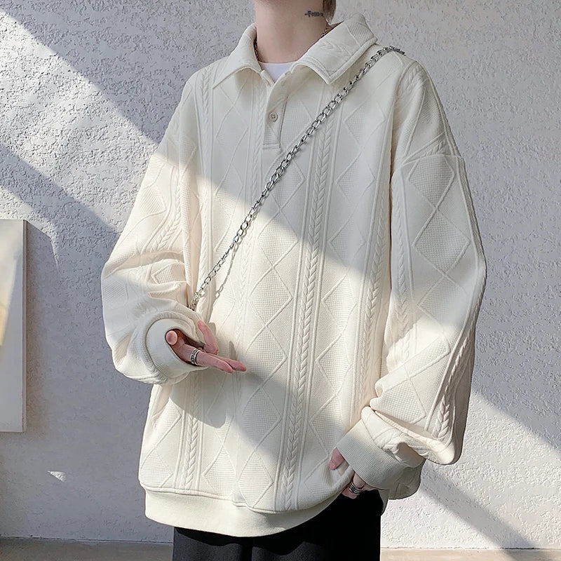 Men's Loose Turn Down Collar Casual Pullover Sweatshirt