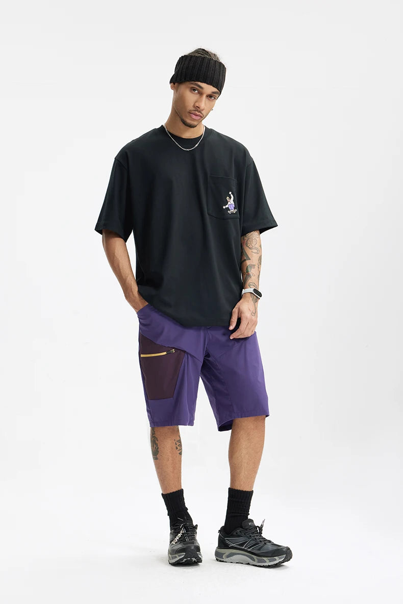 Unisex Sports Embroidered Pocket Tech Fabric Cool Touch Quick-Dry Short Sleeve T-Shirt