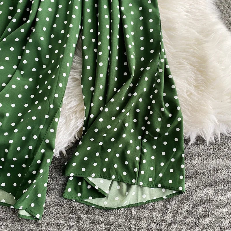 Women's V-Neck Polka Dot Jumpsuit - Wide Leg Trousers with Dolman Sleeves