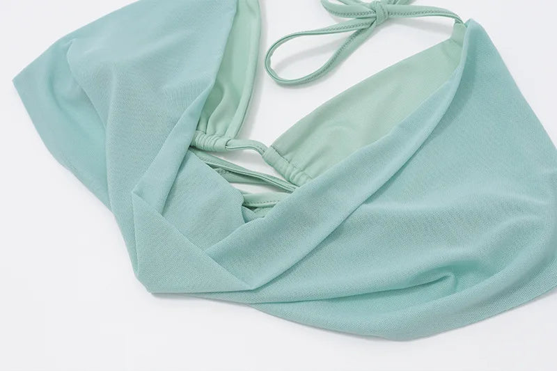 Summer Halter Crop Top - Mesh Draped Neckline Backless Streetwear Vest