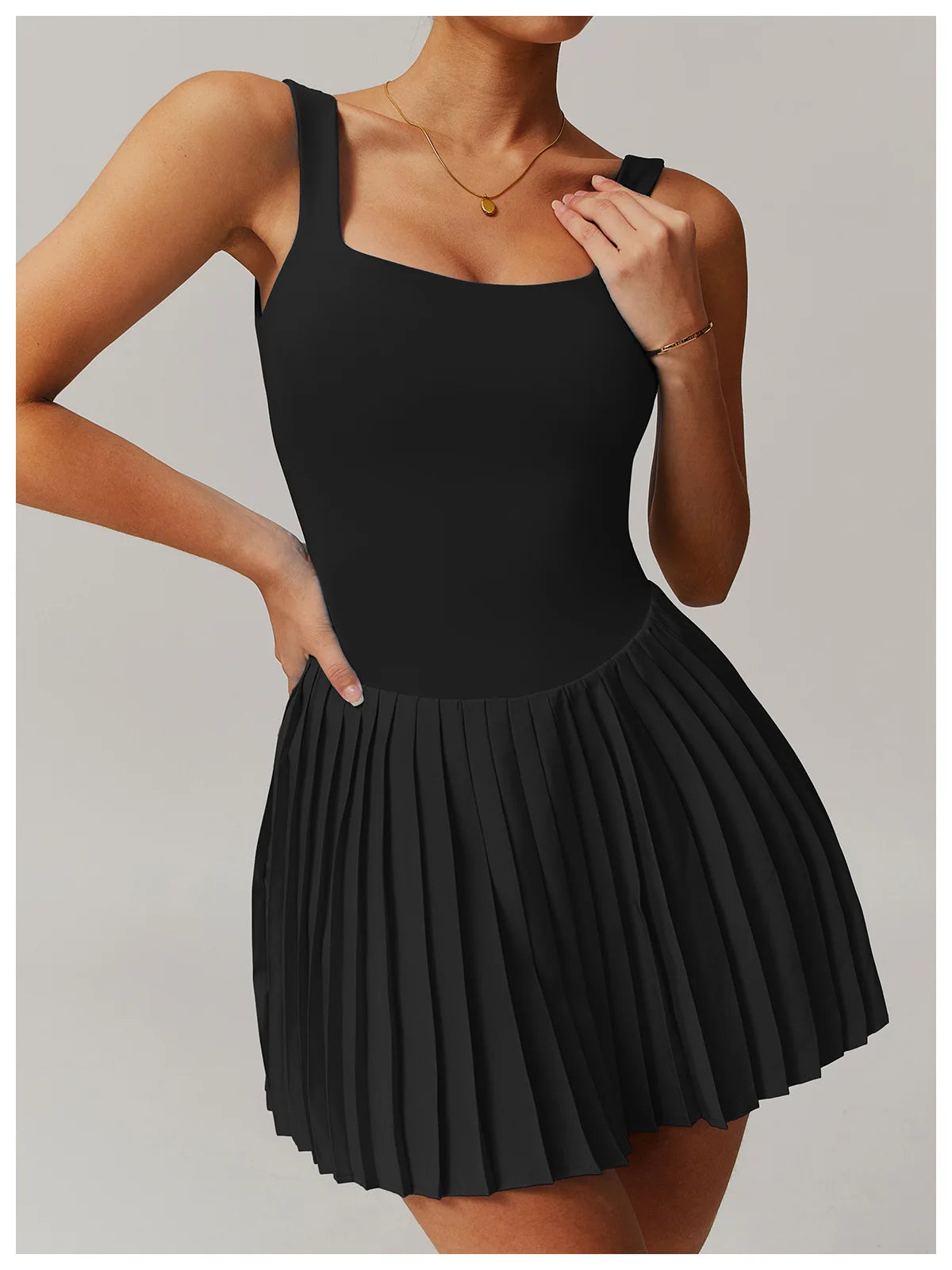 Tennis Skirt with Inner Lining - Pleated Golf Workout Dress with Pockets