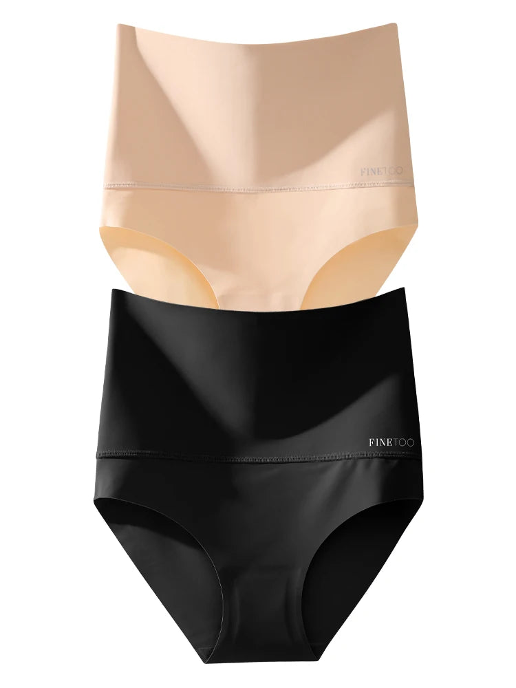 Women's 2Pcs High Waist Underwear Seamless Tummy Control Comfortable Solid Briefs Sports Soft Bodysuit Shapewear