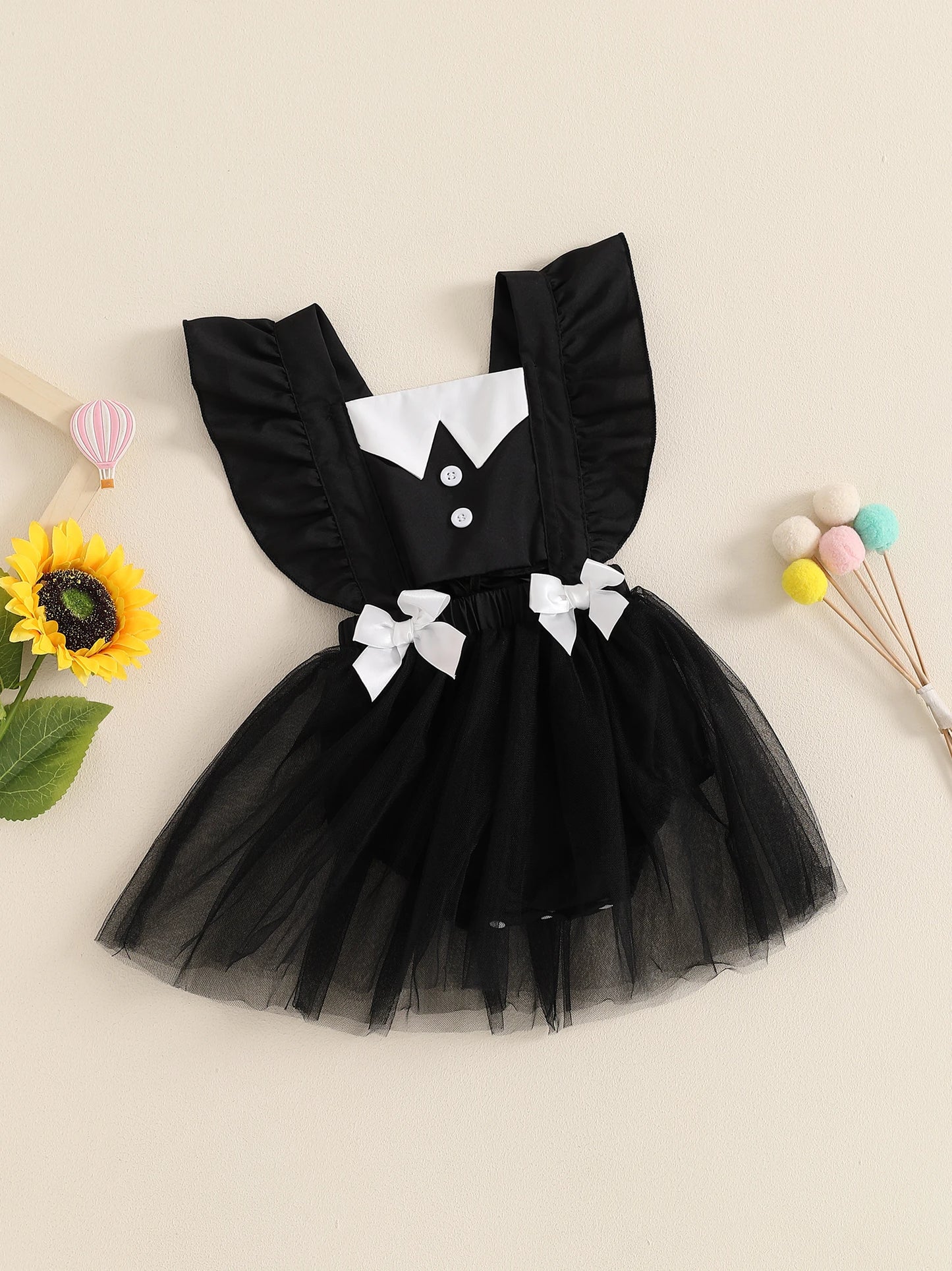 Baby Girls' Halloween Romper Dress - Flutter Sleeves Square Neck Tulle Patchwork Jumpsuit