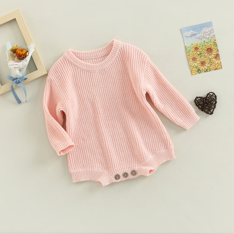 Baby Sweater Romper - Solid Knitted Long Sleeve Pullover Jumpsuit