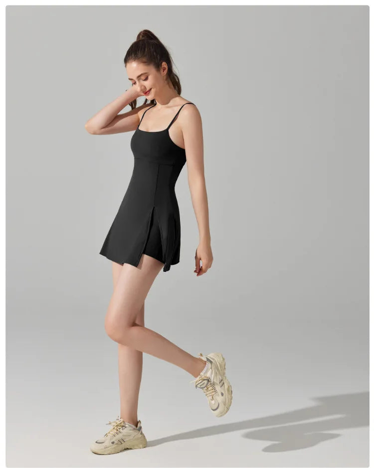 Women's Sports One Piece Yoga Suit Breathable Quick Dry Short Sportswear Female Workout Tennis Dress