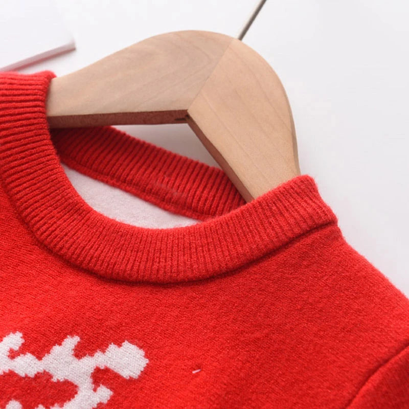 Children's Girls Knitted Christmas Long Sleeve Dress 3-7Y