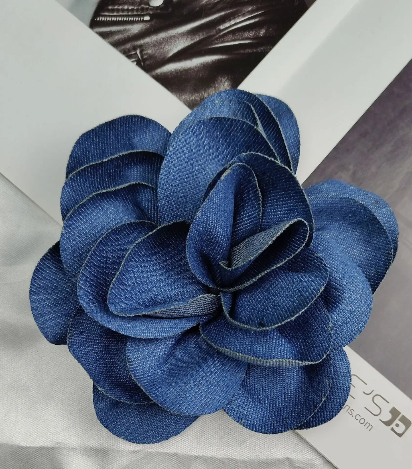 Handmade Denim Rose Flower Brooch - 15cm Fashion Corsage Lapel Pin