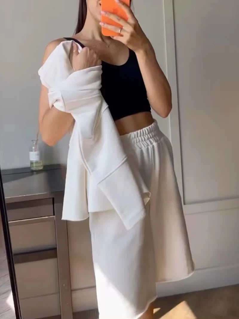 Women's 100% Cotton Shorts Set Half Sleeve Patchwork T Shirts & High Waist Shorts Two Pieces Set
