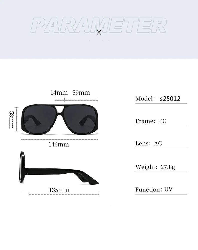Unisex 1/3pcs Oversized  Double Bridges Sunglasses UV400