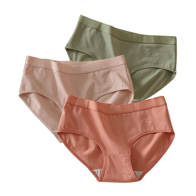 Women's 3Pcs/Set Cotton Sports Underwear Seamless Panties Low-Waist Solid Briefs High Stretch Breathable Soft Lingerie
